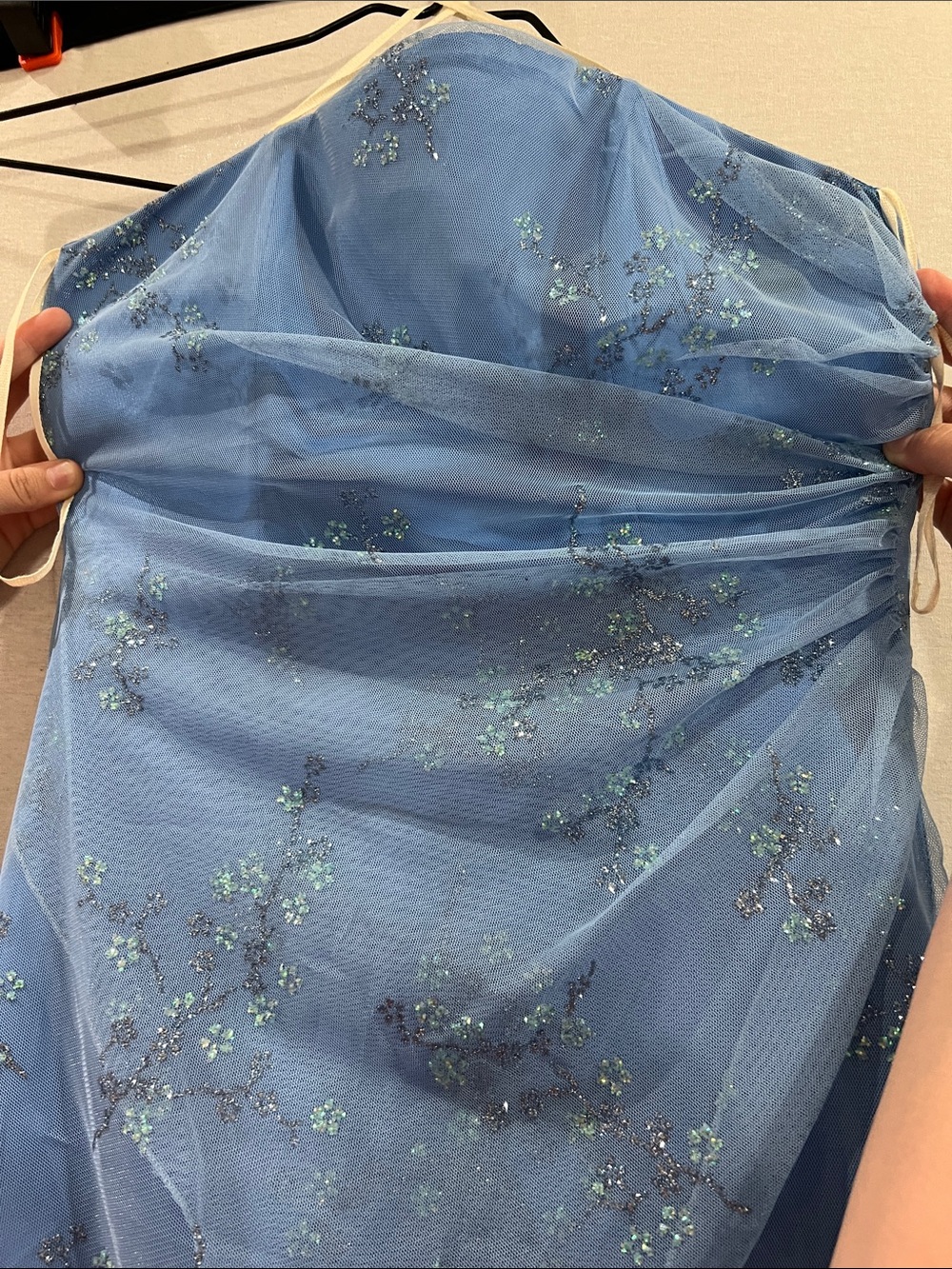 Blue Sparkle Floral Mesh Dress by Jump Apparel Co.
